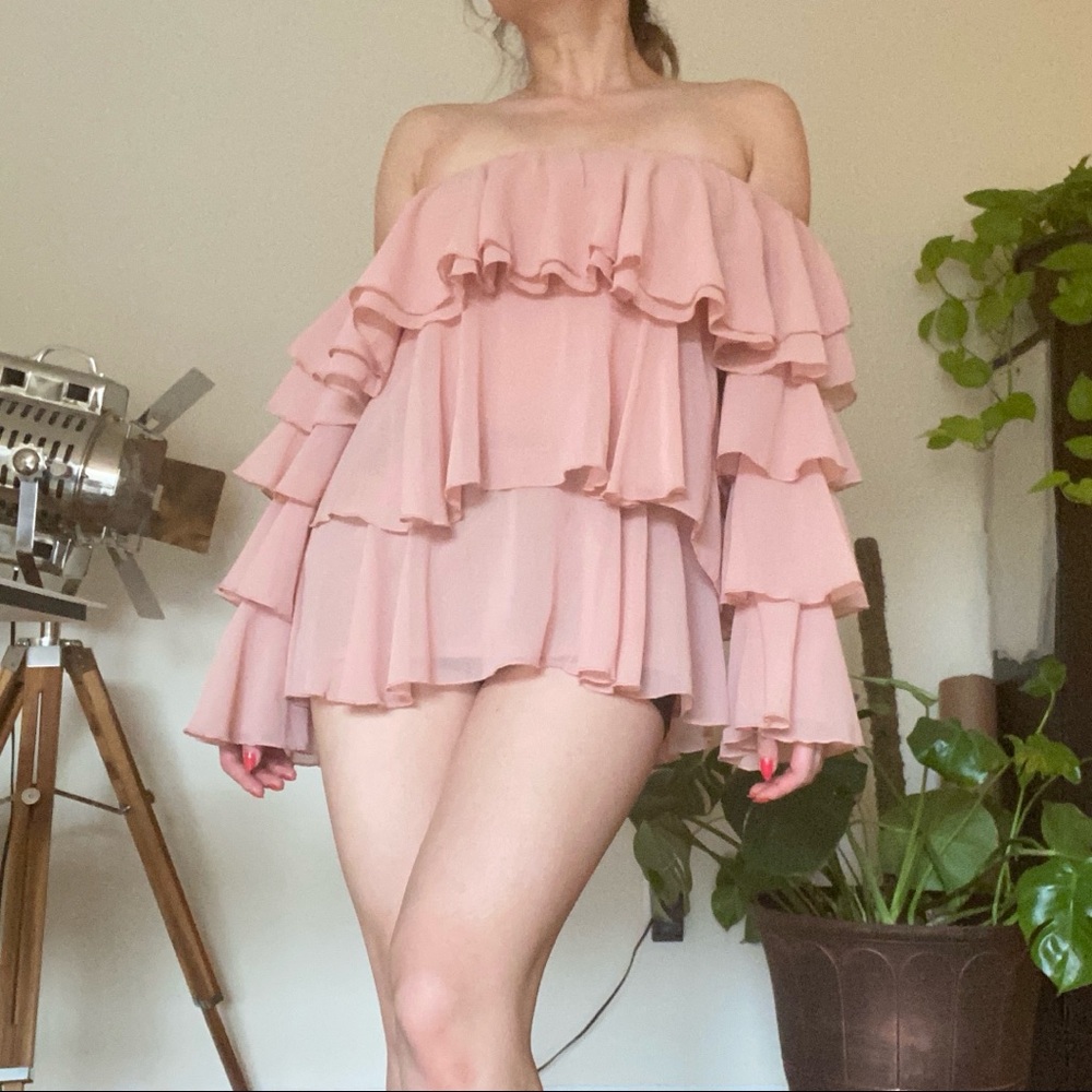 Endless Rose Off Shoulder Layered Blush Blouse